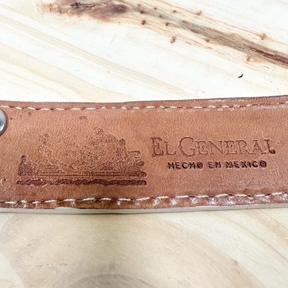 Vintage El General Genuine Caiman Skin Belt Cream Gold Metal Lion Western 40